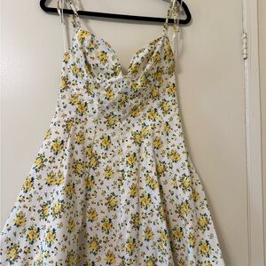 ZARA Floral Yellow and Green Dress